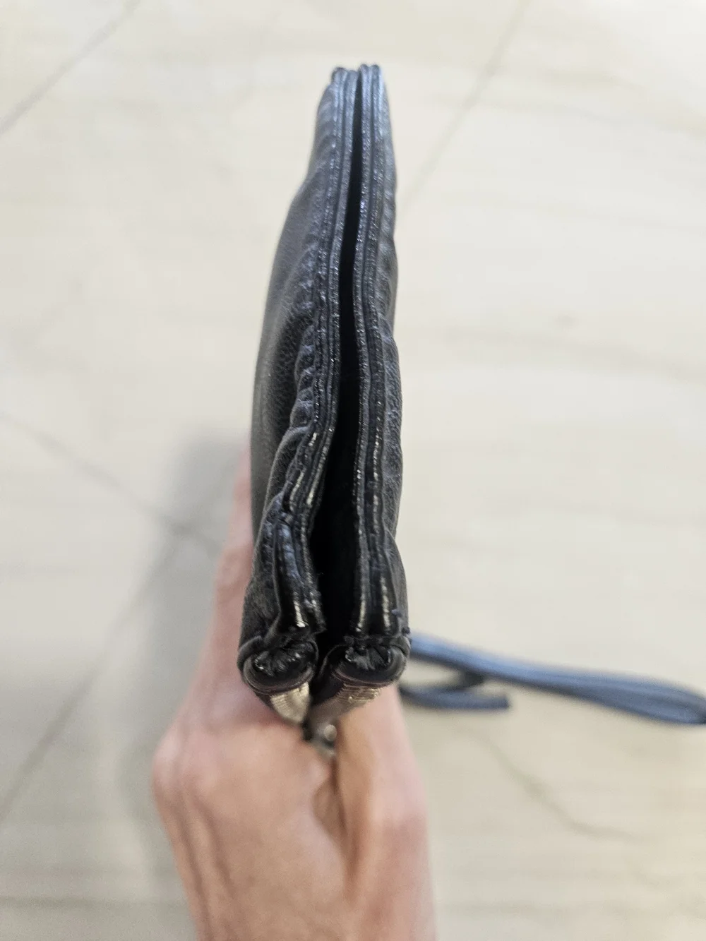 Cape Juby Distressed Black Faux Leather Wristlet Pouch Zip Clutch Bag